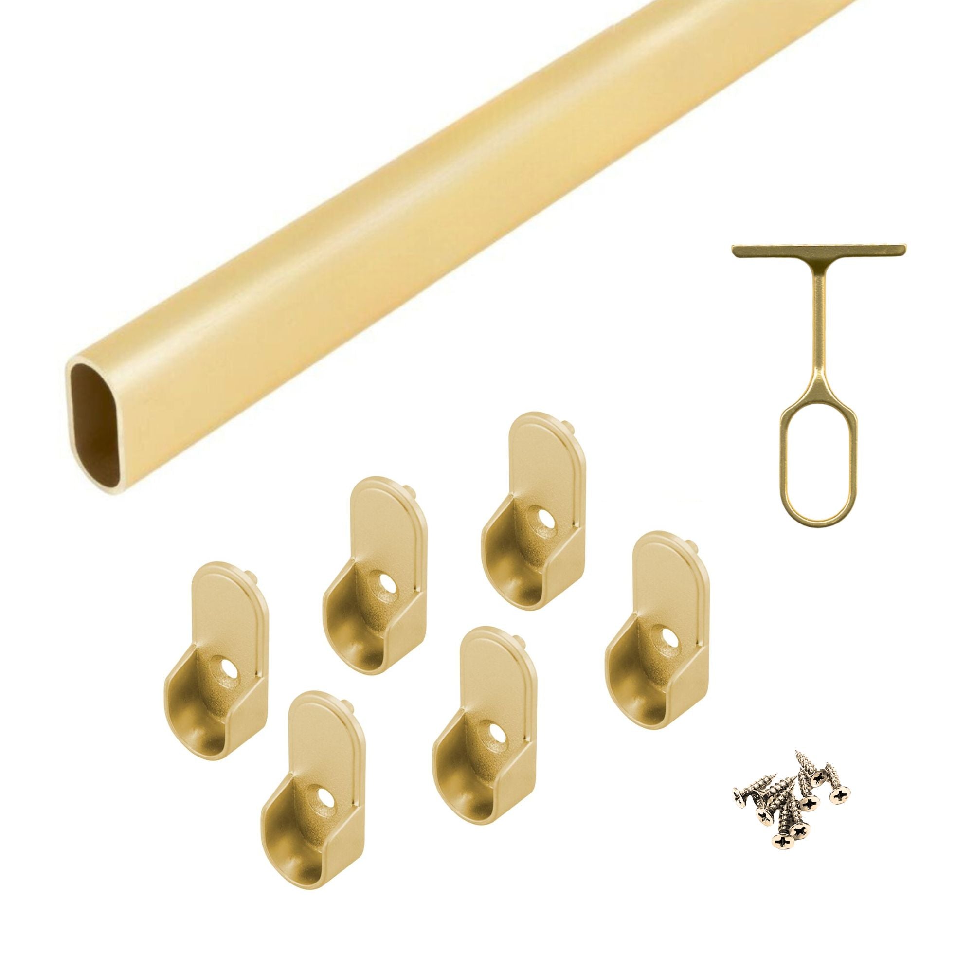 Closet Rod Kit - Oval Rod, 92 inch (2337mm) long with 6 end caps and 1 center support.