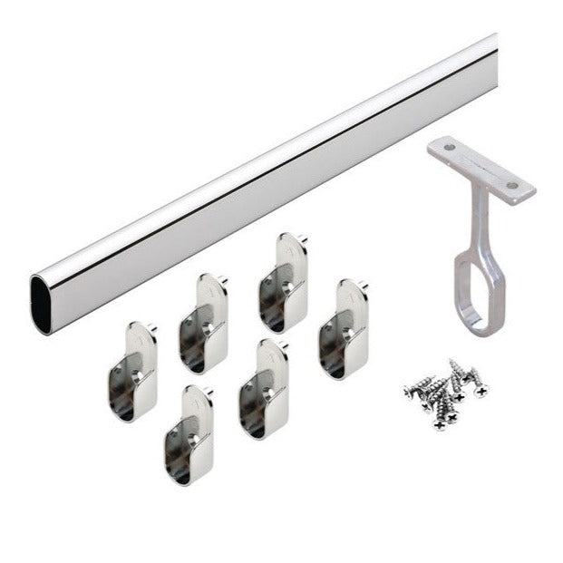 Closet Rod Kit Oval Rod, 92 inch (2337mm) long with 6 end caps and 1