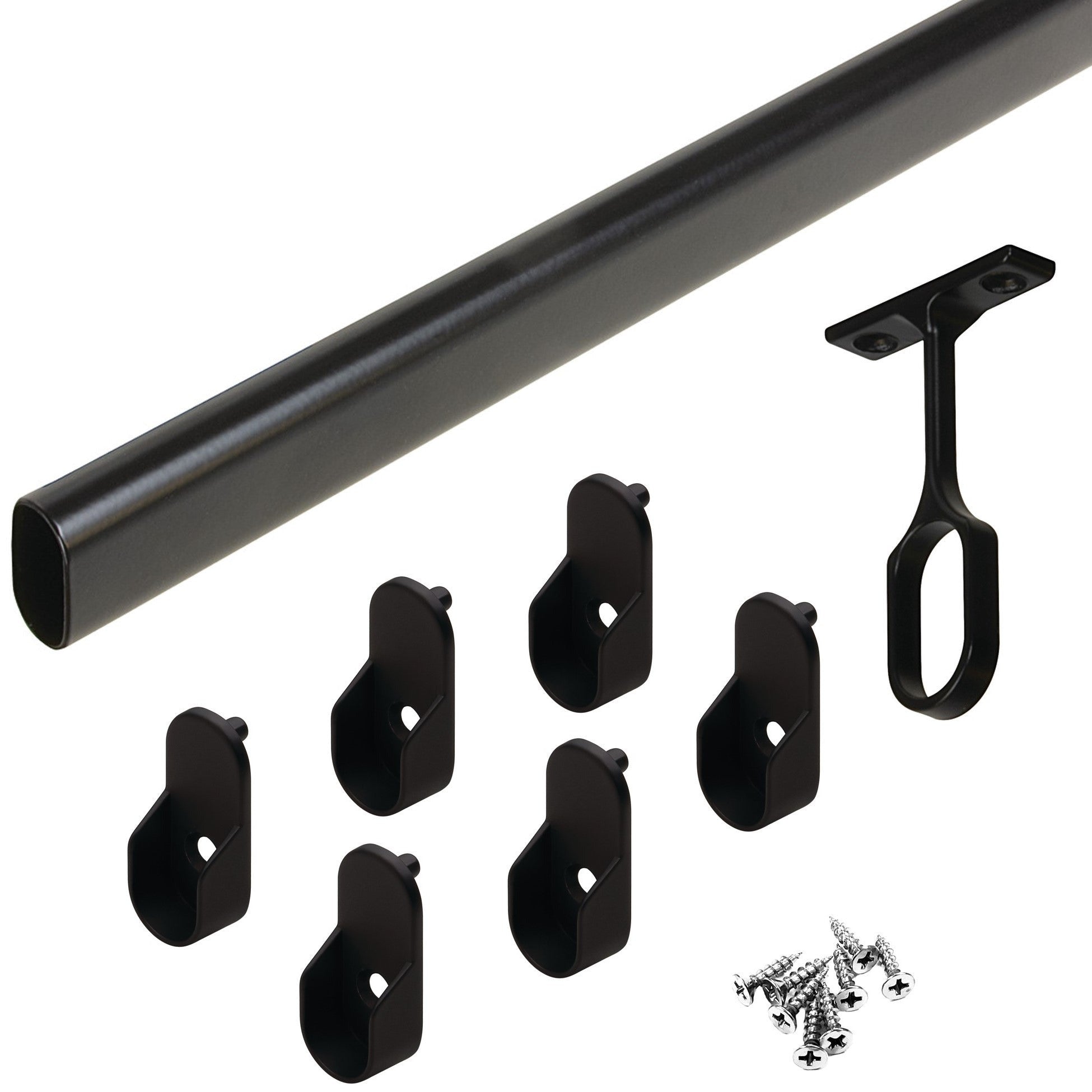 Closet Rod Kit - Oval Rod, 92 inch (2337mm) long with 6 end caps and 1 center support.