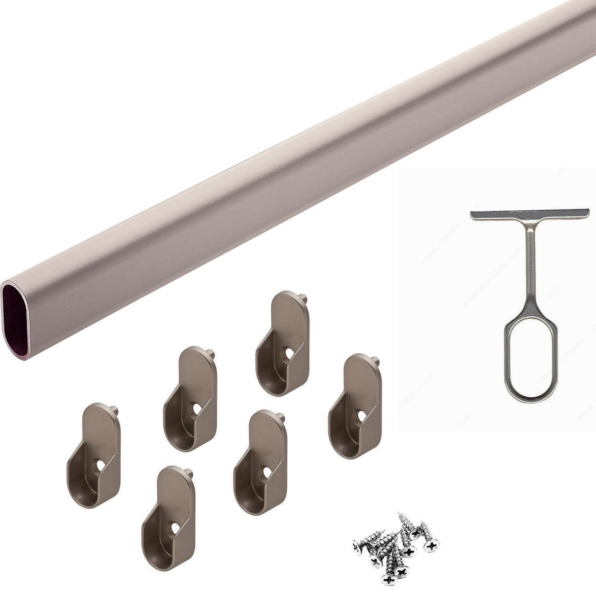 Closet Rod Kit Oval Rod, 92 inch (2337mm) long with 6 end caps and 1